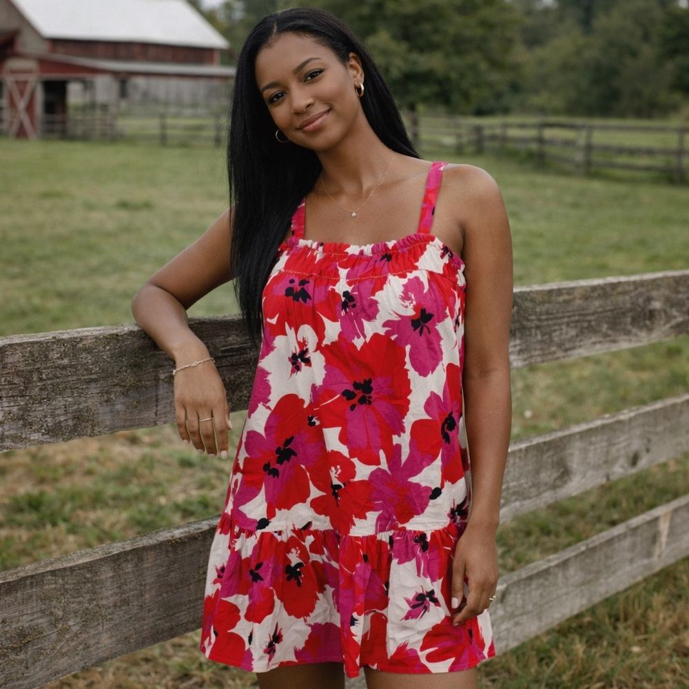 Blue Rain Anthropologie Francesca's Hibiscus Floral Dress Small‎